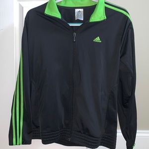 Black Adidas jacket with lime green stripes
